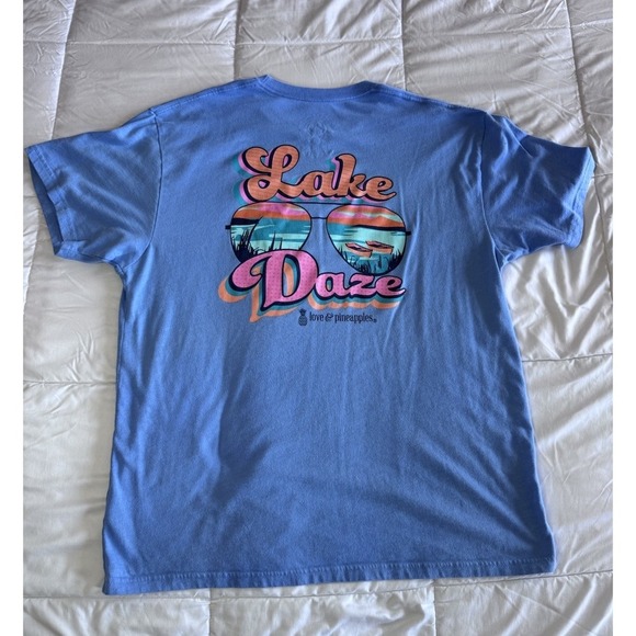Love & Pineapple Short Sleeve T-shirt X-Large Blue Lake Relax Days EUC - Picture 7 of 8